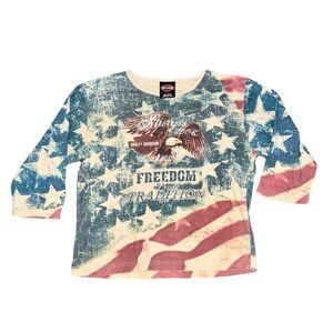 VTG HARLEY DAVIDSON STURGIS 2006 AMERICAN FLAG EMBELLISHED TOP // SIZE MEDIUM🩵